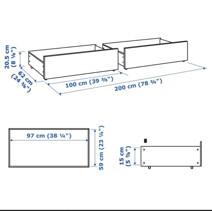 Sertar Ikea depozitare cadru pat inalt , alb , 200cm