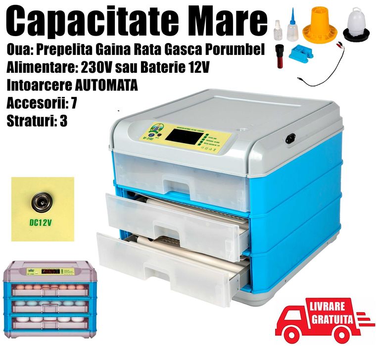 Incubator Clocitoare 192 Oua Gaina, Rata Gasca Curca Automat SM