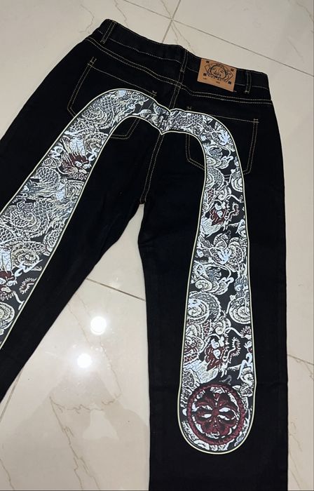 Blugi Evisu Japan Style imprimeu oversize baggy marimea M negrii