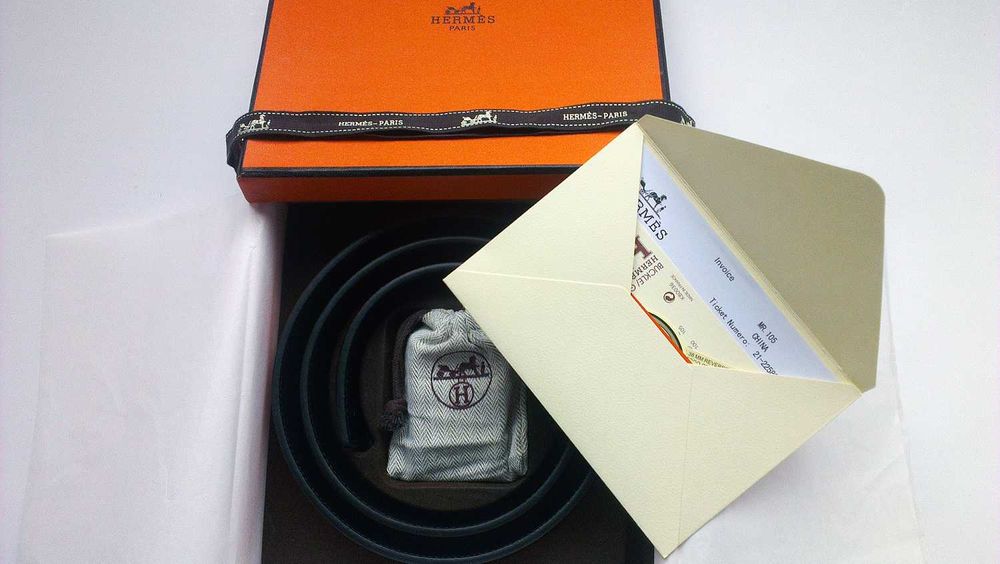 Колан hermes 118см 32mm дволицев Noir\ Gold ( кафяв / черен катарама златна )