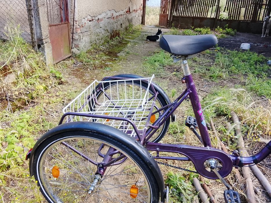 Triciclete Adulți 3 Viteze În Butuc Roți 24 Inci Far Halogen Stop Spate STARE EXCELENTĂ Cauciucuri Foarte Bune Coș Spate STARE Foarte Buna Clopoțel