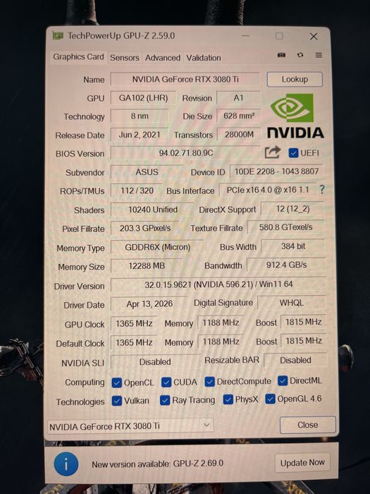 Видеокарта ASUS ROG STRIX RTX 3080ti