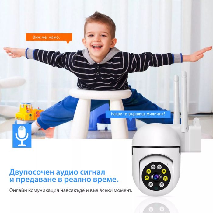 Вътрешна WiFi камера с микрофон, нощно виждане и следене на движение.