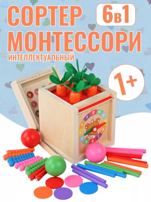 O'yinchoq, Kichkintoylar uchun Montessori yog‘och saralagichi 6x1