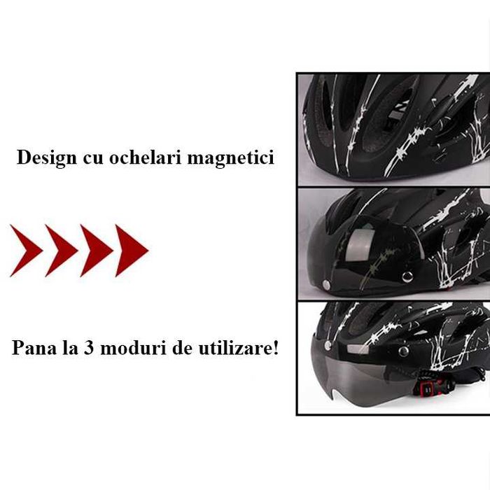 Casca Bicicleta/Trotineta Electrica, Viziera detasabila, Aerodinamica, Ventilatie eficienta, Dimensiune reglabila 54-62cm, Diverse Culori NOU