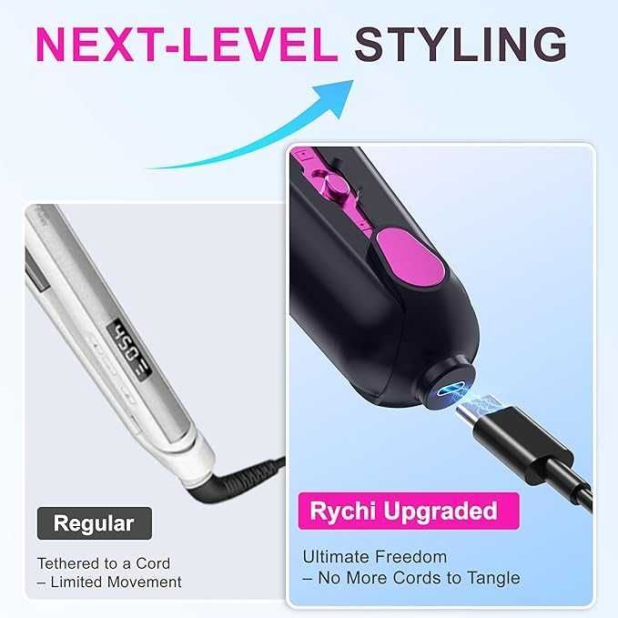 Rychi 2 в 1 безжична преса за коса и маша за изправяне и накъдряне