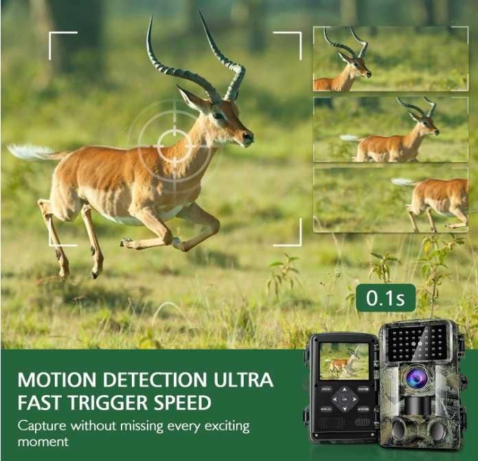 Cameră de urmărire HAZA, 58MP,cu 2.7K HD, cameră de vânătoare cu vedere nocturnă activată prin mișcare, impermeabilă IP66