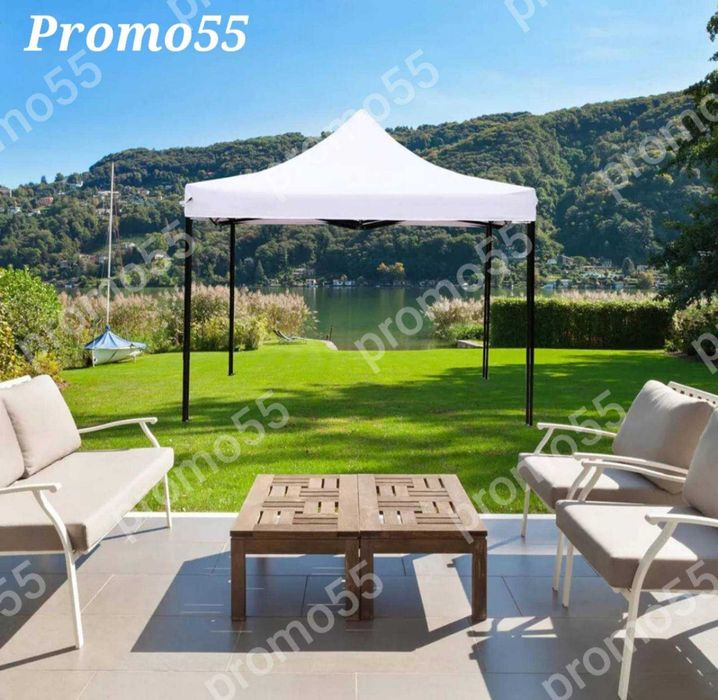 Търговска Шатра 3х3 - 18кг. с Подсилена Конструкция и Бяло Покривало