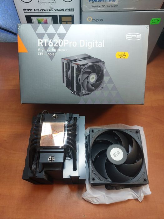 Okazie! Cooler procesor multi socket tower aer 2x 120mm fans negru nou Pc Coolers RT 620 Pro Digital CPS cu afisaj temperatura,nou la cutie!