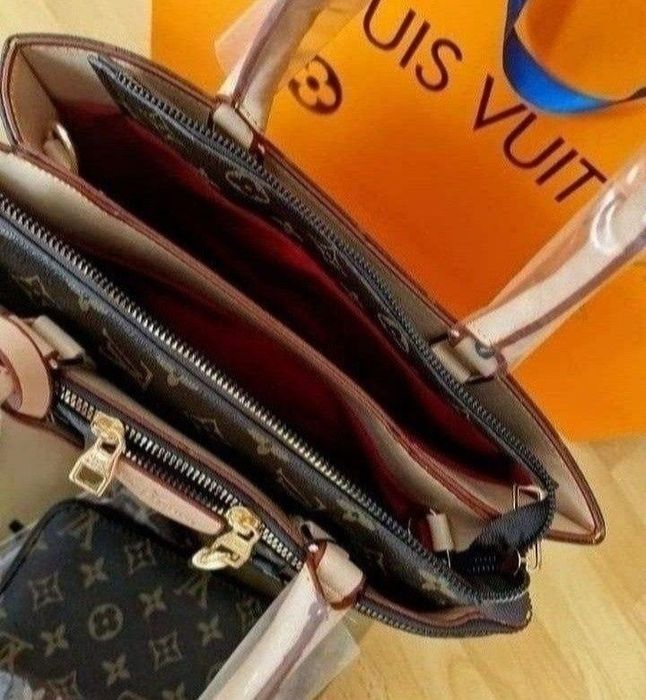 Set 3 articole LV,model office,curea detasabila umăr, saculet, etichet