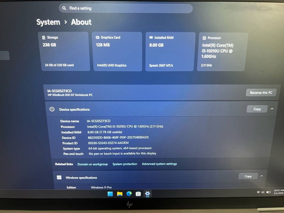 HP Elitebook 850 G7 i5 256Gb