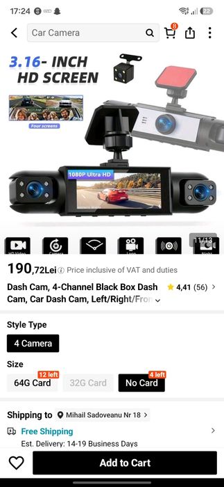 Camera de bord cu 4 camere