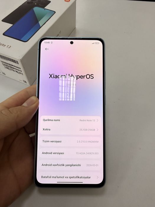 Redmi Note 13 (8+4/256 GB) ideal holatda srochna sotiladi