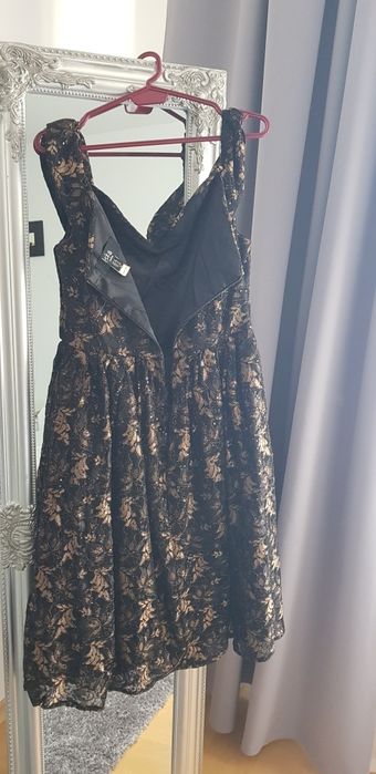 Rochie Iska evazata cu aplicatii de paiete, Negru/Maro bronz, XS