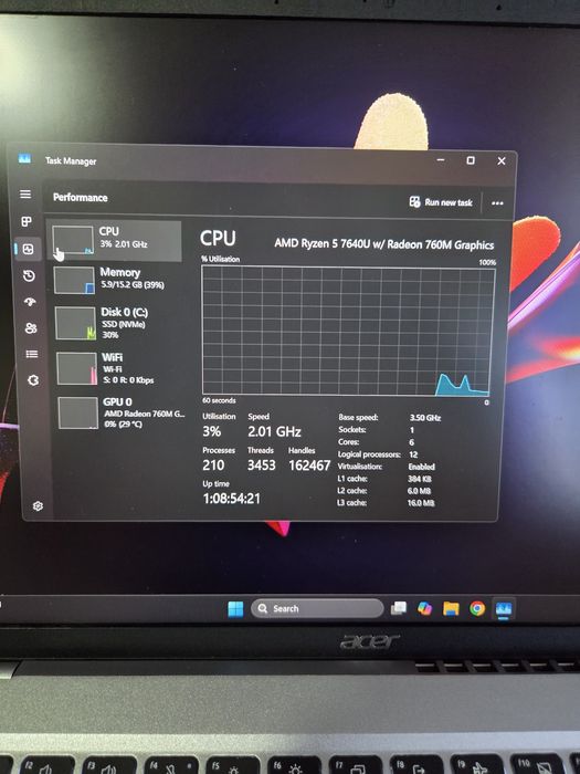 Acer Swift Go 14 Ryzen 5 7640U 16GB RAM SSD 512GB  baterie 100%