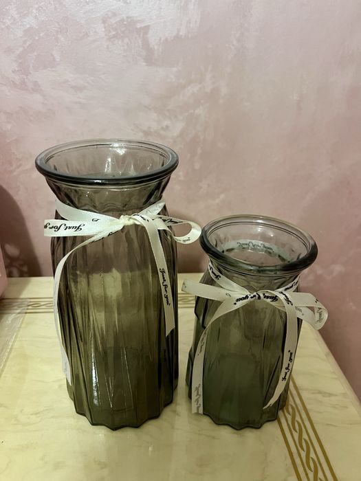 2 вазы набор серое стекло
