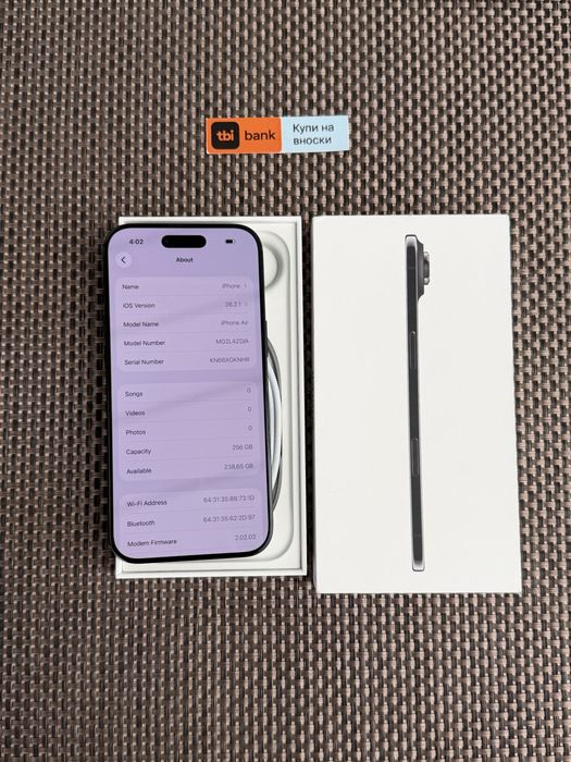 КАТО НОВ! *ЛИЗИНГ* iPhone Air 256Gb Black 17