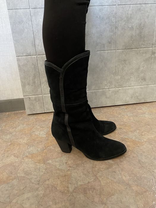 Сапоги из натуральной замши зима натуральный мех