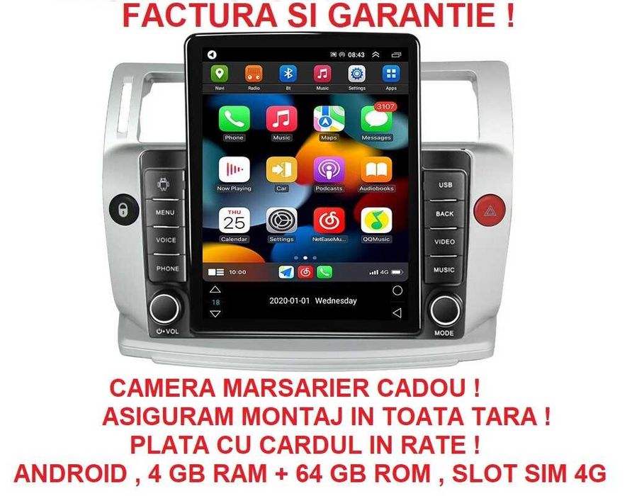 Navigatie Citroen C4 din 2004 - 2011 Ecran TESLA 9.7 inch 4GB RAM Nou