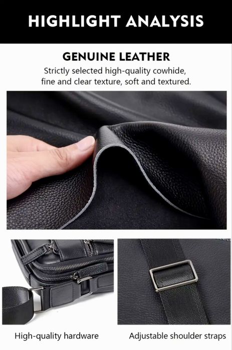 Мъжка, луксозна бутикова кожена чанта /Черна естест. кожа -10%Промоция