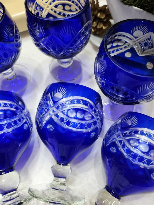 Комплект Кобалтово кристални чаши Bohemian