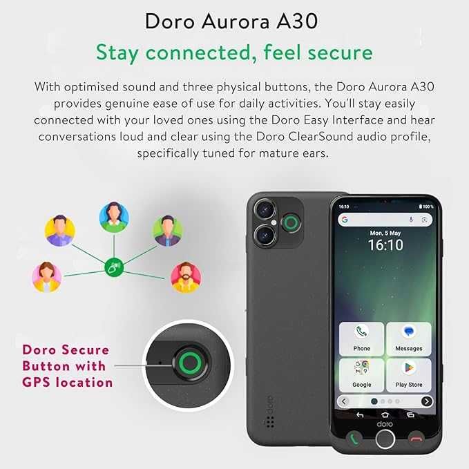 Doro - Aurora A30 смартфон - мобилен телефон за възрастни хора