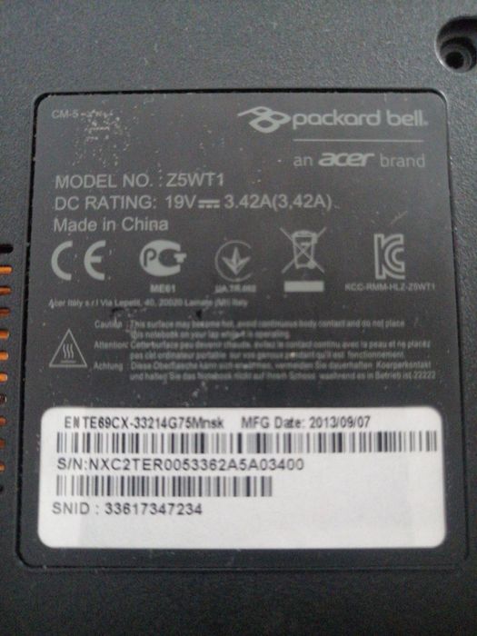 Ноутбук Aser packard bell