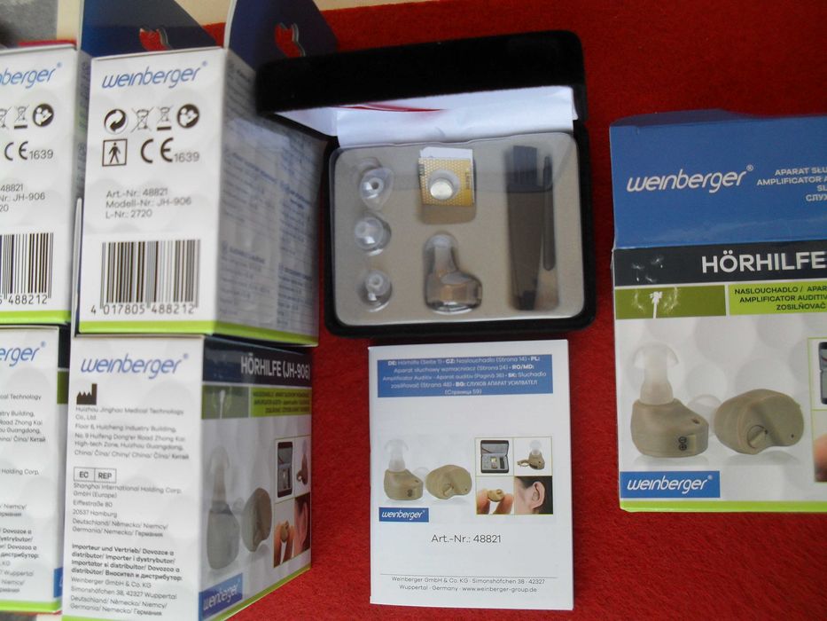 Мини немски слухов апарат WEINBERGER с регулирне звука+ 3 размера тапи