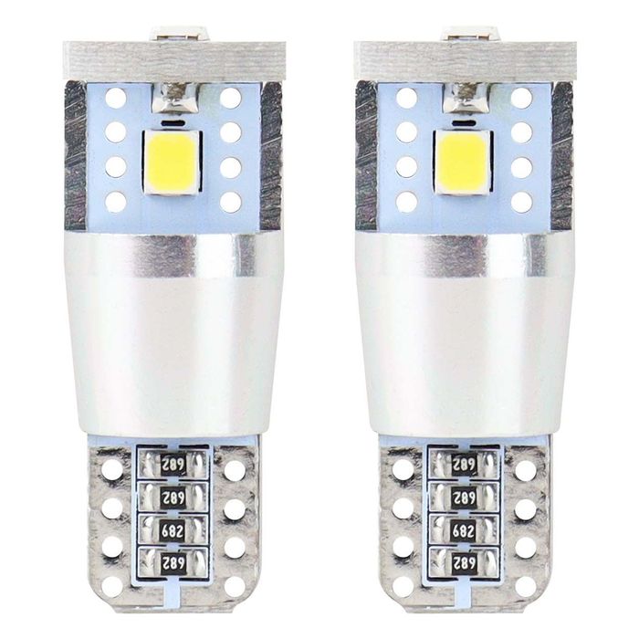 Bec de pozitie tip LED Canbus, T10 W2.1x9.5 W5W, 12V-24V, 3 SMD 2835, 2.4W, culoare alb, carcasa aluminiu, Amio, set 2 buc