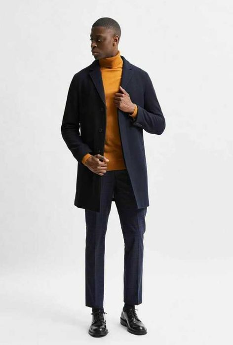 Palton slim 48 M premium Selected Homme NOU lana albastru