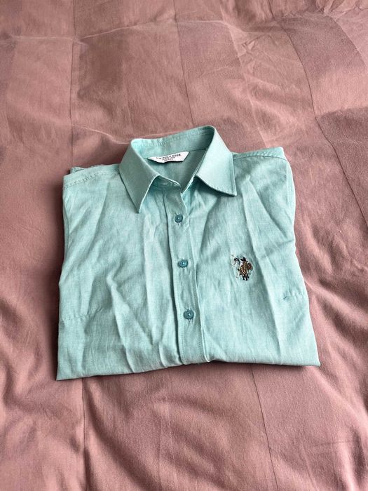 Риза US Polo цвят мента