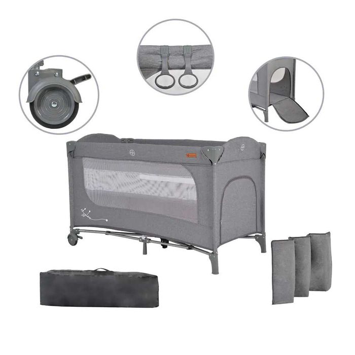 Сгъваема кошара за бебе (за сън и за игра) Cangaroo, сива + Матрак