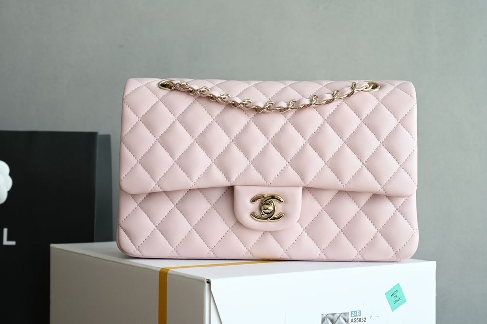 Geanta Chanel classic 25cm, roz pudrat, tip Premium