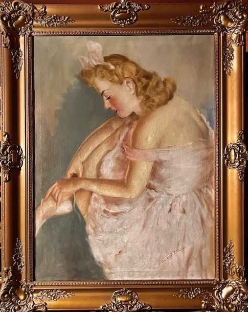 IMPECABIL! Tablou VECHI, ulei/pnza,  100x80cm(80x60cm-pictura), semnat