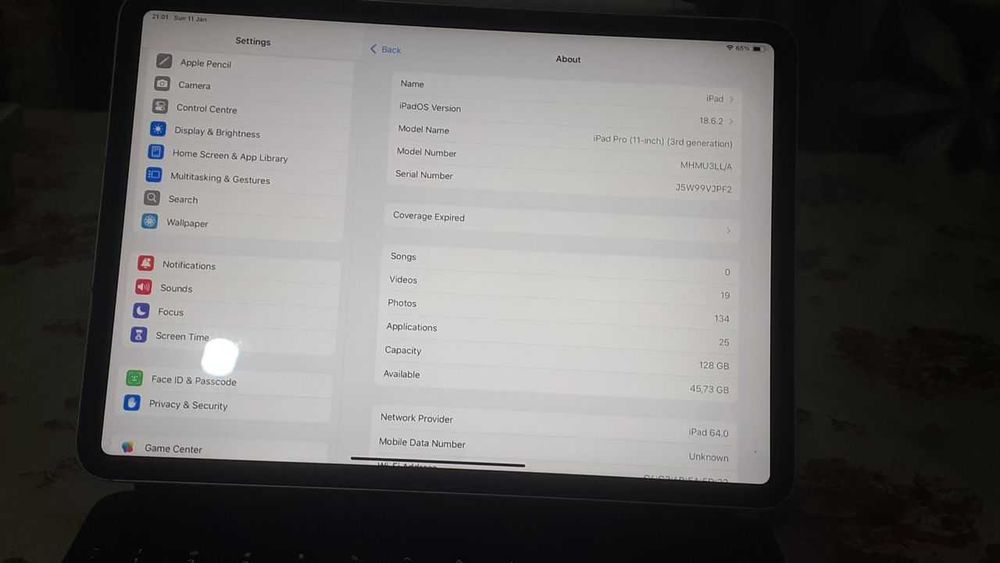 Ipad  version 18.6.2 11-inch pro , 3rd generation, 128 GB