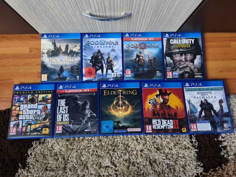 PS4 Slim + 3 controllere + jocuri TOP (Elden Ring, God of War, Hogwarts)