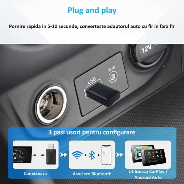 Adaptor Wireless Android Auto/Apple Carplay ZYTEQ TY609 Universal, Nou