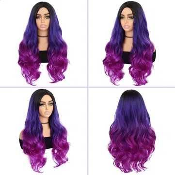 Три цветна перука черно лилаво розова