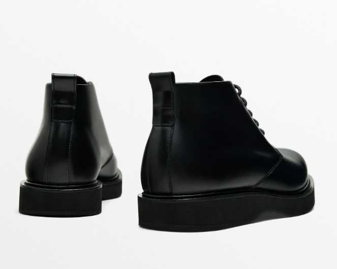 Ghete derby 45 lace up Massimo Dutti NOI piele naturala moale negru