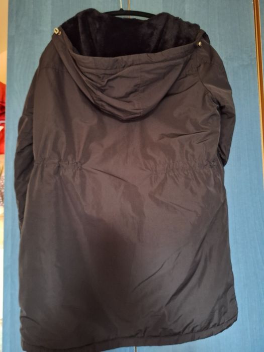 Geacă/parka reversibilă Zara neagră cu blăniță • două fețe • M