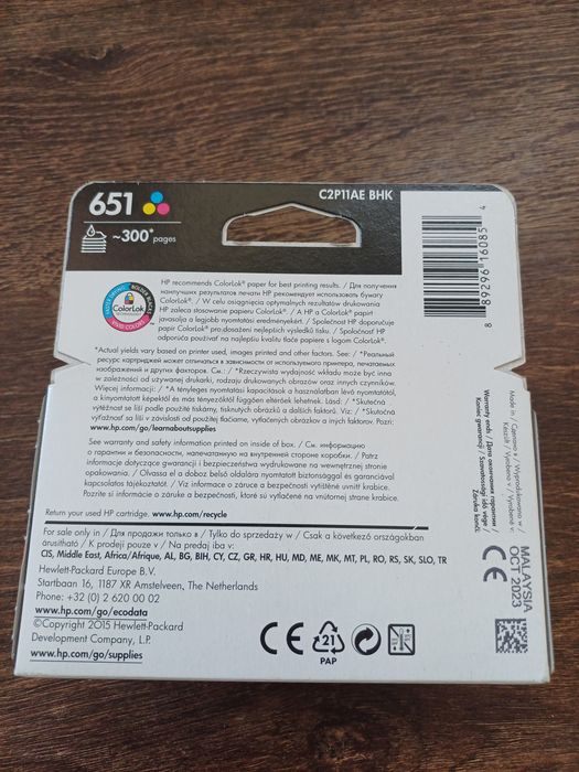 Cartus original hp 651 color,300 pagini