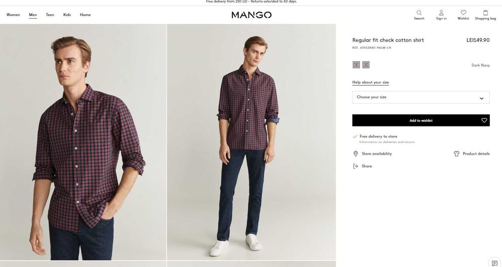 Camasa regular fit din bumbac în carouri marca Mango