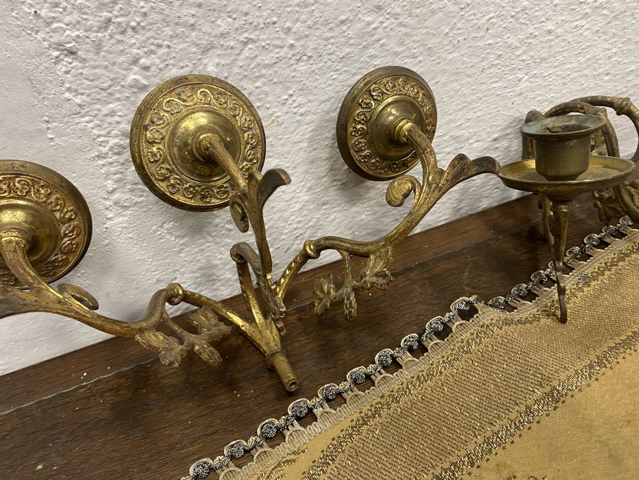 Френски стенни свещници месинг 3 рамена Франция 1950