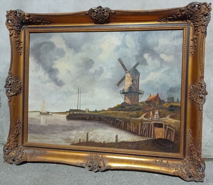 Tablou Lucrare in ulei semnata dimensiuni mari,rama din lemn masiv in