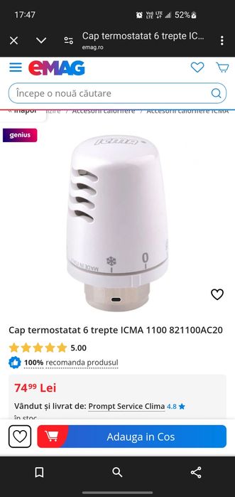 Vând cap termostatic icma în stare nouă