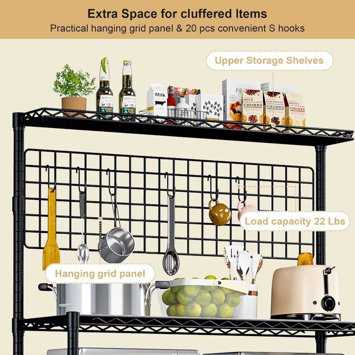 Wooruy Кухненски рафт, стойка за микровълнова фурна с 4 нива