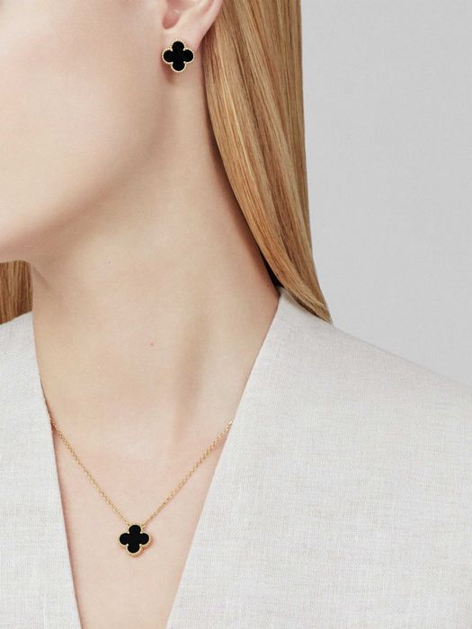 Van Cleef & Arpels VCA Rose Black Alhambra Clover Дамски Обеци