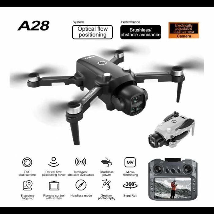 A28 Безчетков дрон квадрокоптер с регулируема 180° камера, екранен контролер подходящ за въздушна фотография