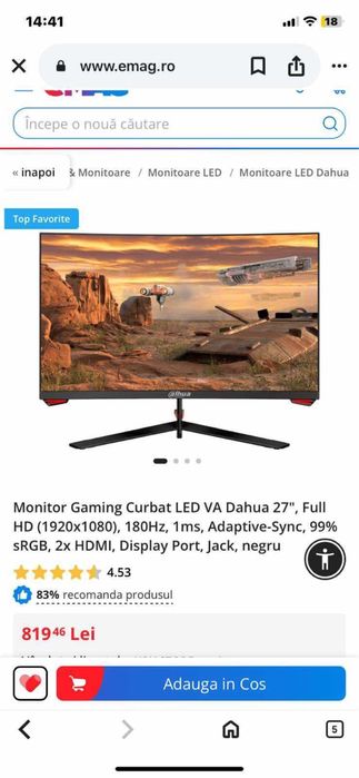 Vand monitor curbat gaming