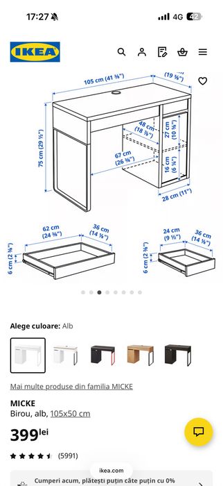 Birou alb ikea stare foarte buna
